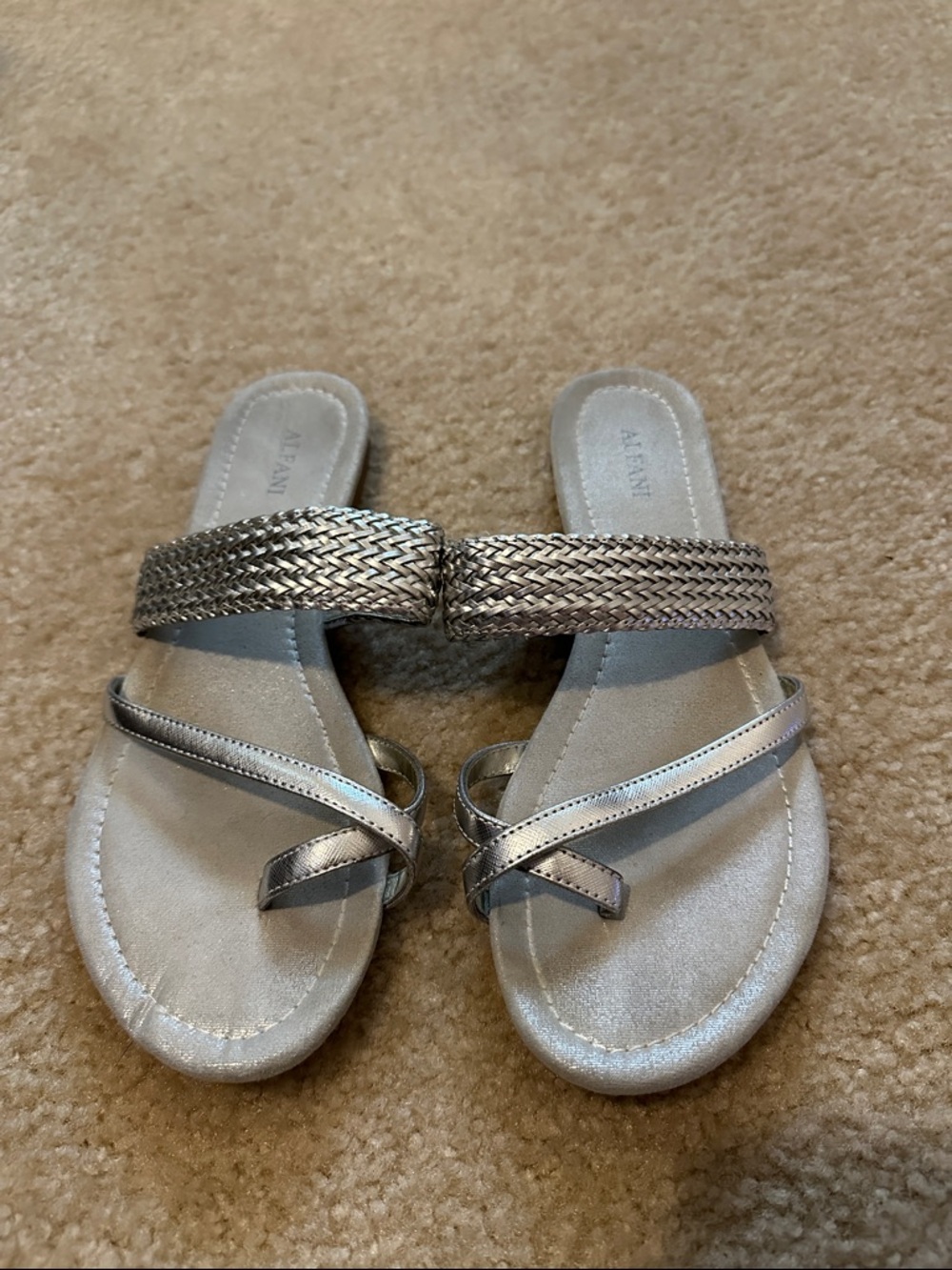 Alfani Metallic Silver Braided Slide Sandals